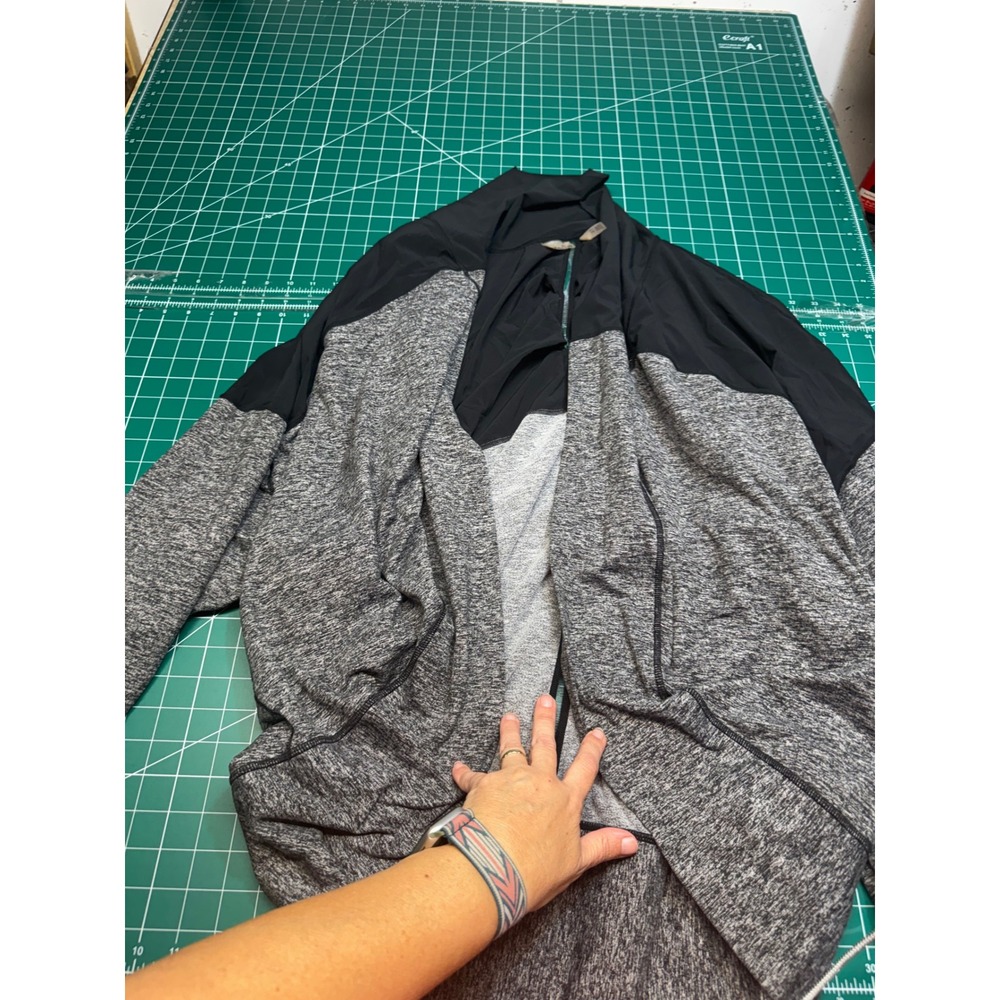 Zella Gray Space Dye Black Contrast Mesh Back Open Front Wrap Jacket 1X